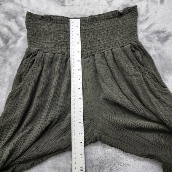 Mahina Pants Women M Green Crepe Rayon Pull On High Rise Smocked Waist Wide Leg - Picture 6 of 9